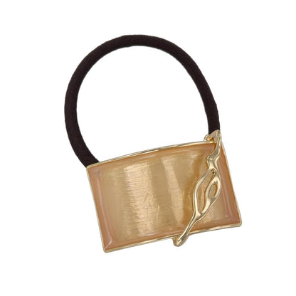 ヘアゴム tsukekae pony メタル フレーム スラッシュ ウェーブ ライン レクタングル シック クリアカラー ヘアゴム2本付き（ブラウン/ブラック）