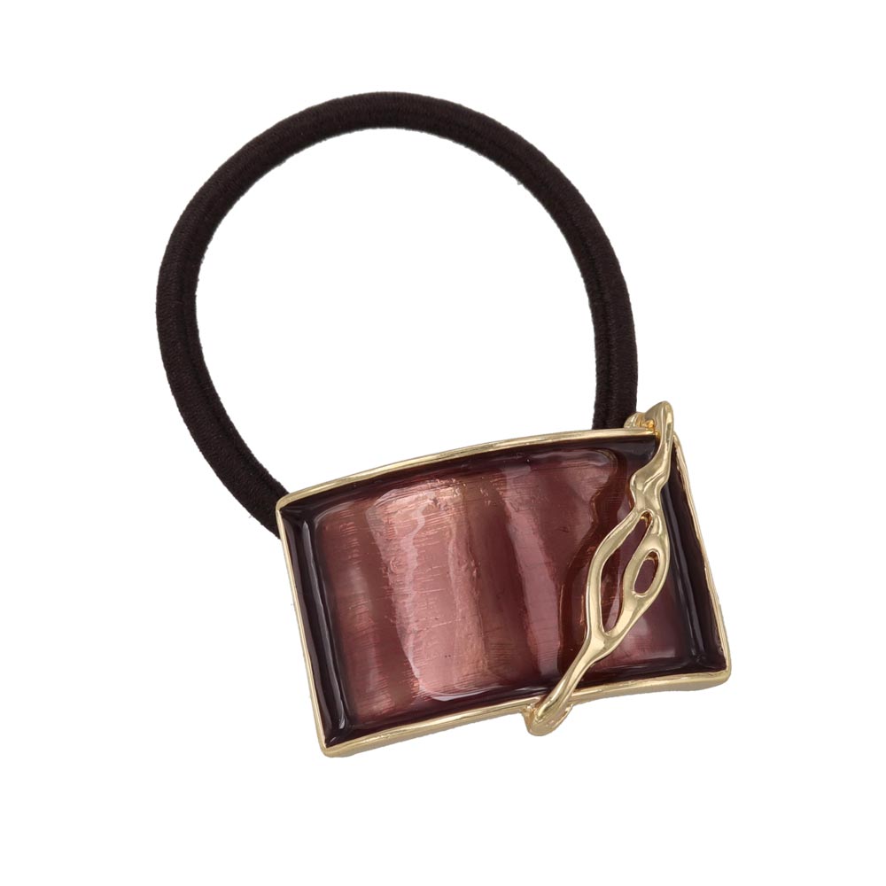 ヘアゴム tsukekae pony メタル フレーム スラッシュ ウェーブ ライン レクタングル シック クリアカラー ヘアゴム2本付き（ブラウン/ブラック）