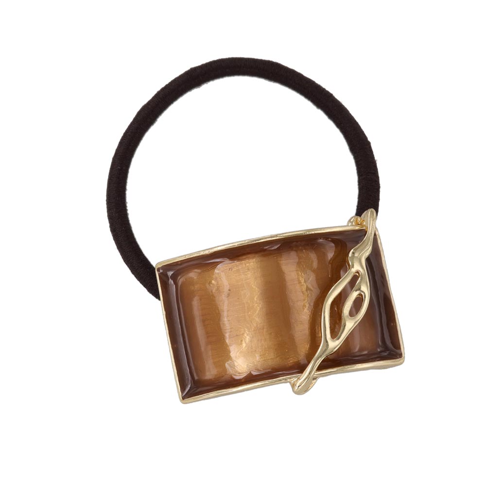 ヘアゴム tsukekae pony メタル フレーム スラッシュ ウェーブ ライン レクタングル シック クリアカラー ヘアゴム2本付き（ブラウン/ブラック）