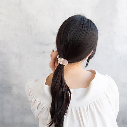 ヘアゴム tsukekae pony オーバル メタル センター クロス ツイスト マーブル フェイクレザー 合皮 ハーフ バイカラー ヘアゴム2本付き（ブラウン/ブラック）