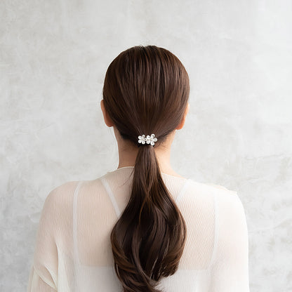 ヘアゴム ストーン クリア カラー フラワー 花 ダブル ビジュー メタル ヘアポニー