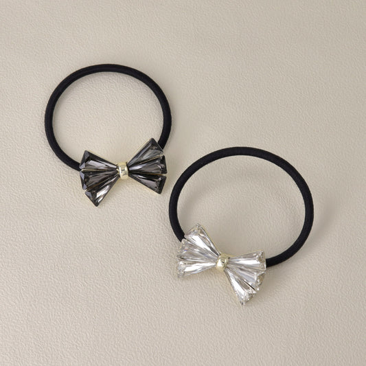 ヘアゴム ストーン クリア カラー リボン ビジュー メタル ヘアポニー