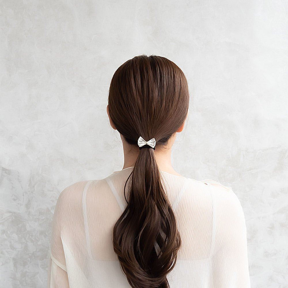 ヘアゴム ストーン クリア カラー リボン ビジュー メタル ヘアポニー