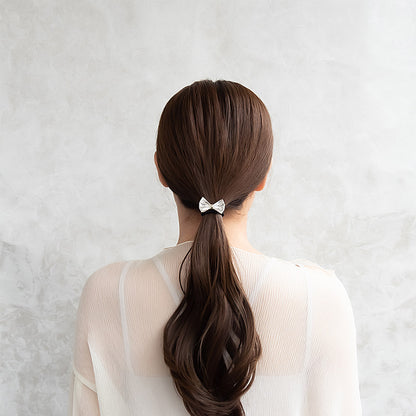 ヘアゴム ストーン クリア カラー リボン ビジュー メタル ヘアポニー