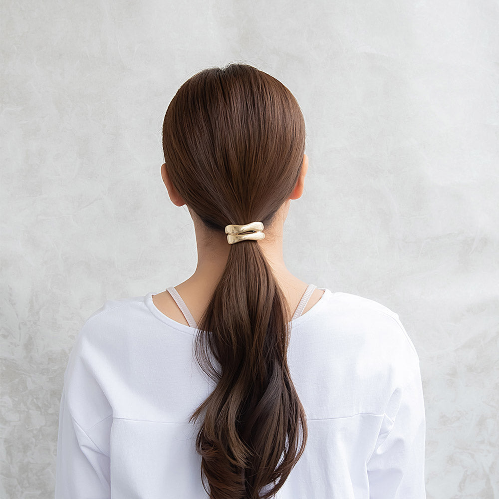 ヘアゴム マット メタル ダブル ウェーブ ライン カーブ ヘアポニー