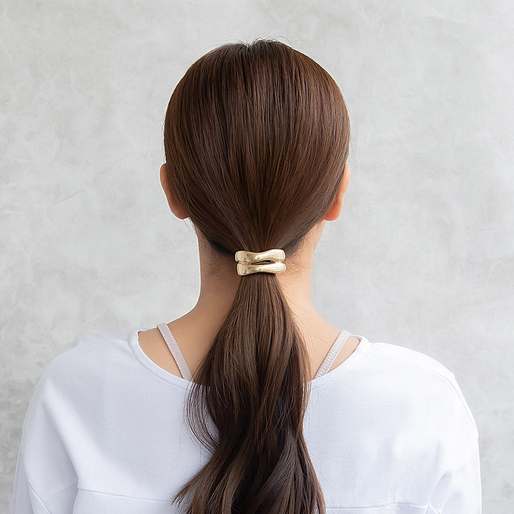 ヘアゴム マット メタル ダブル ウェーブ ライン カーブ ヘアポニー