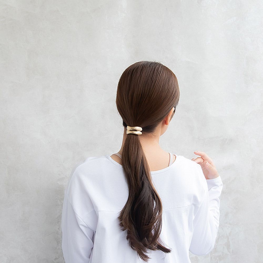 ヘアゴム マット メタル ダブル ウェーブ ライン カーブ ヘアポニー