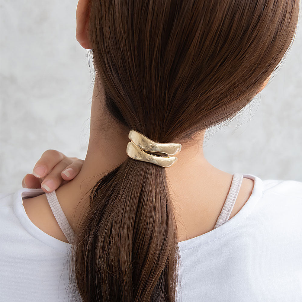 ヘアゴム マット メタル ダブル ウェーブ ライン カーブ ヘアポニー
