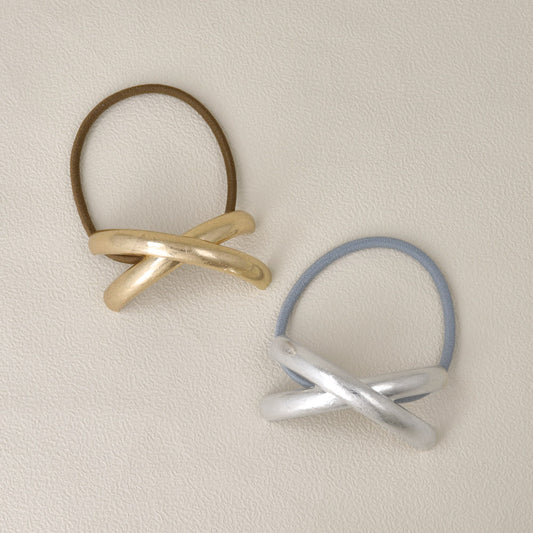 ヘアゴム マット メタル クロス ライン カーブ ヘアポニー