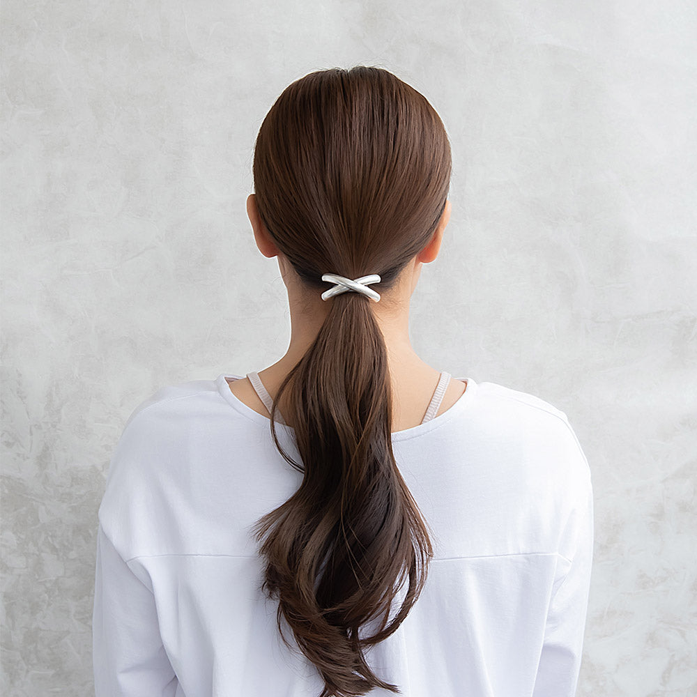 ヘアゴム マット メタル クロス ライン カーブ ヘアポニー