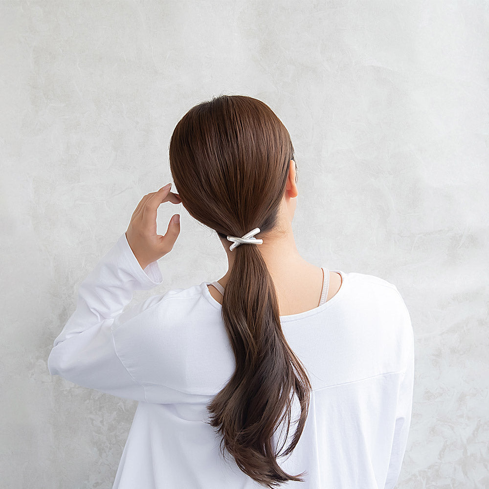 ヘアゴム マット メタル クロス ライン カーブ ヘアポニー