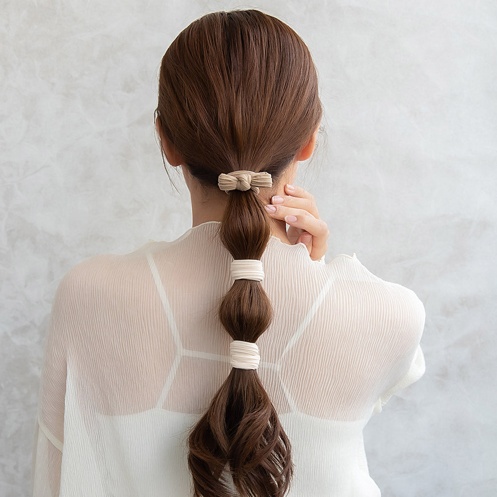 ヘアゴム リボン ワイド ジャージ ベーシックカラー 2色 3個セット リングゴム ヘアポニー