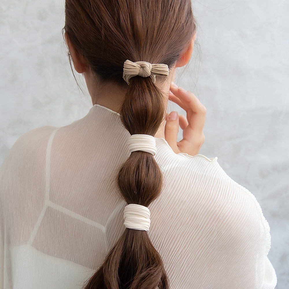 ヘアゴム リボン ワイド ジャージ ベーシックカラー 2色 3個セット リングゴム ヘアポニー