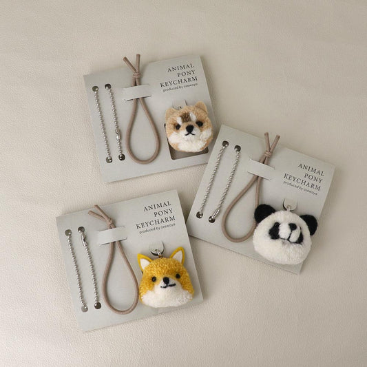 ヘアゴム キーチャーム ふわもこ ぬいぐるみ パンダ イヌ キツネ どうぶつ アニマル 2way キーホルダー ヘアポニー