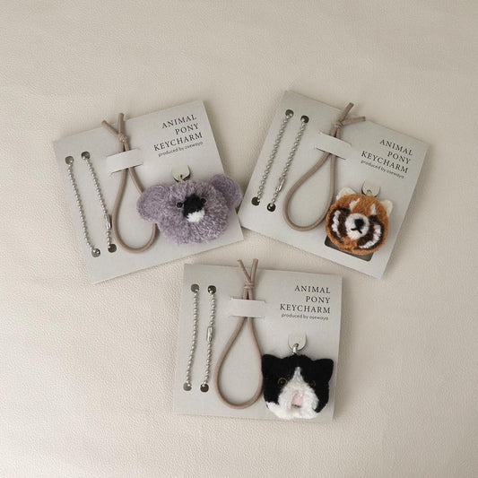 ヘアゴム キーチャーム ふわもこ ぬいぐるみ レッサーパンダ コアラ ネコ どうぶつ アニマル 2way キーホルダー ヘアポニー