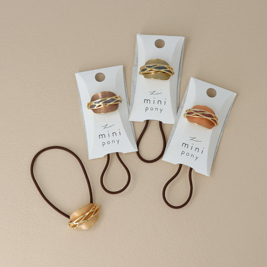 ヘアゴム mini pony メタル カラー オーバル センター クロス ライン カーブ ヘアポニー