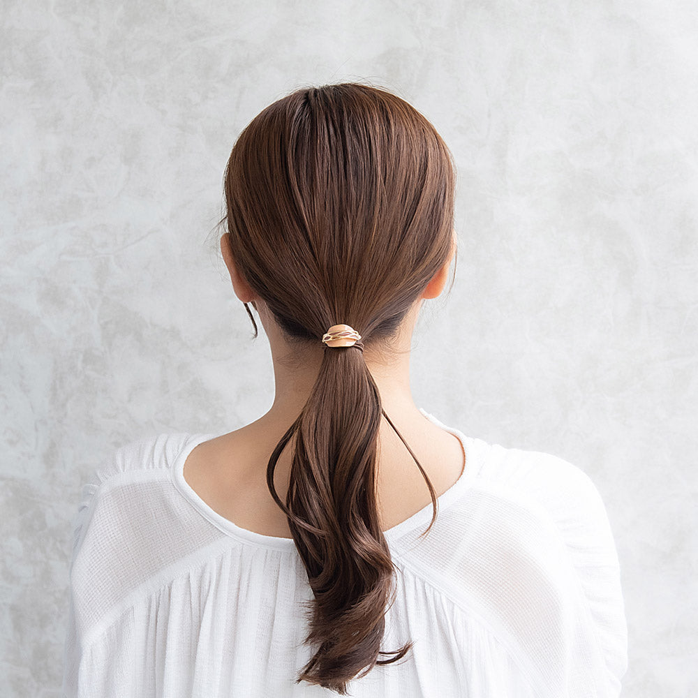 ヘアゴム mini pony メタル カラー オーバル センター クロス ライン カーブ ヘアポニー