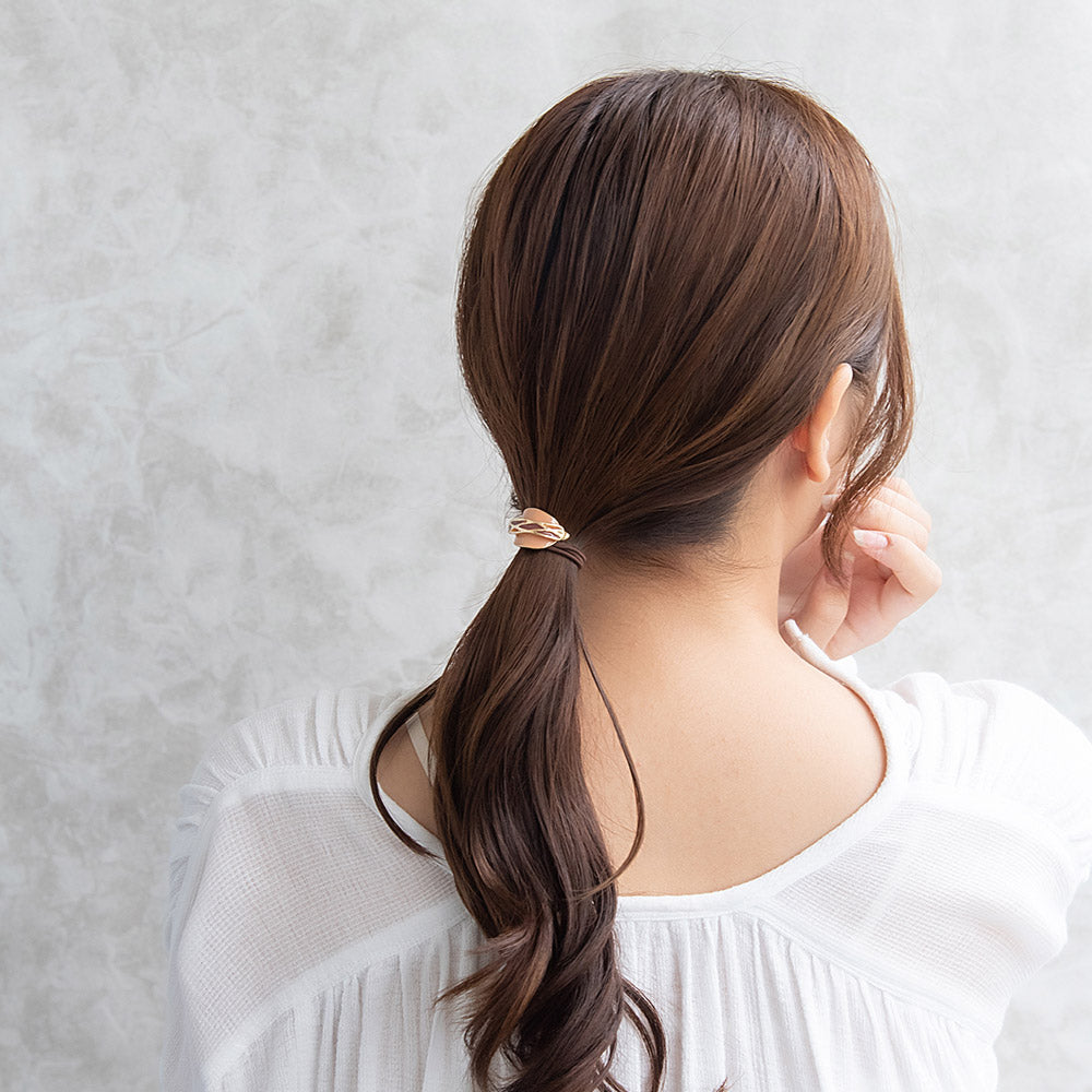 ヘアゴム mini pony メタル カラー オーバル センター クロス ライン カーブ ヘアポニー