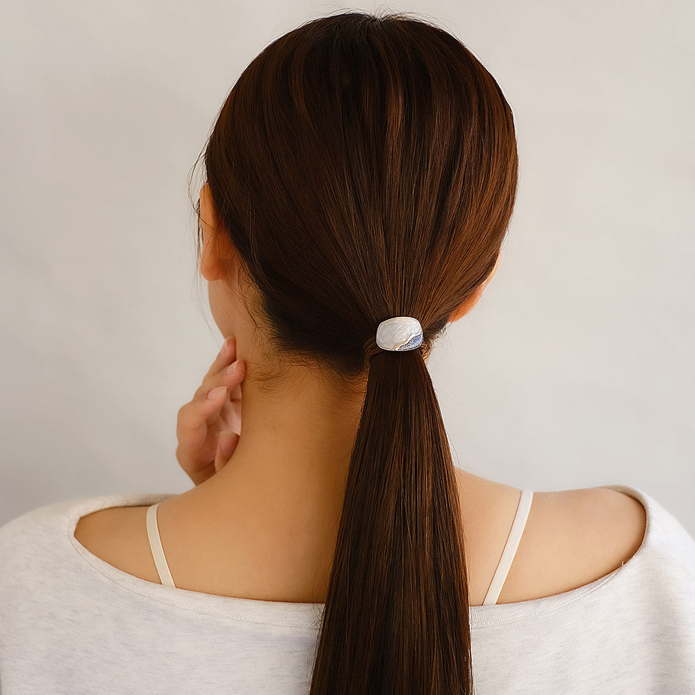 ヘアゴム mini pony メタル マーブル カラー ラメ オーバル ウェーブ ライン カーブ ヘアポニー