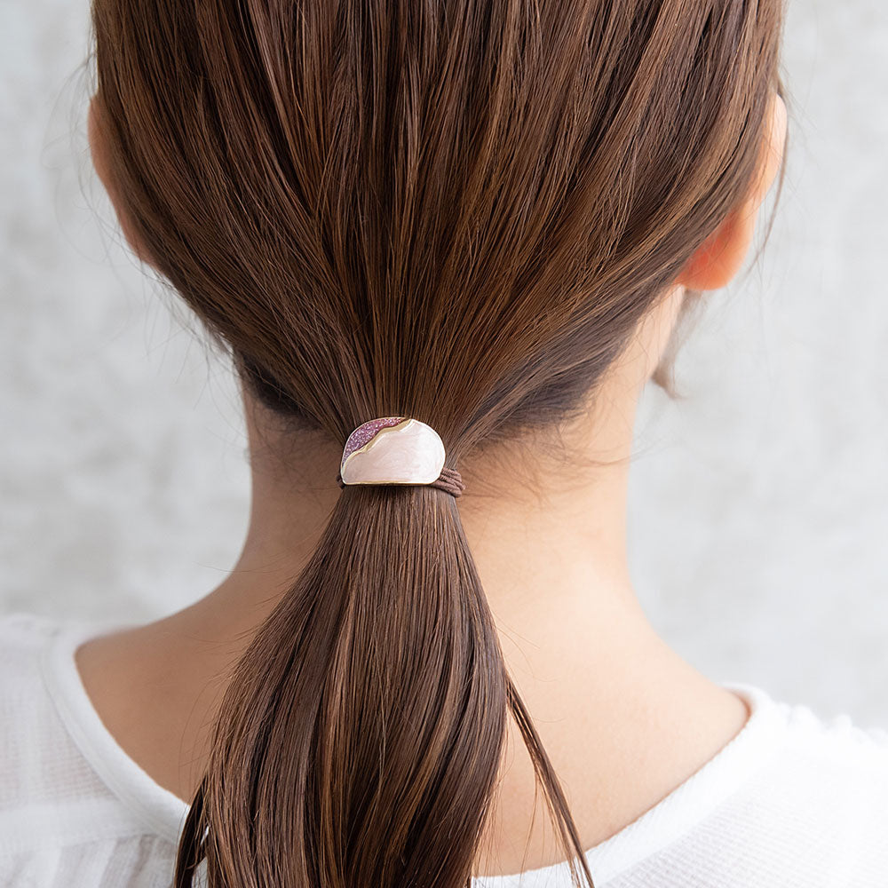 ヘアゴム mini pony メタル マーブル カラー ラメ オーバル ウェーブ ライン カーブ ヘアポニー