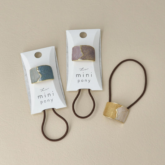 ヘアゴム mini pony メタル マーブル カラー ラメ ハーフ レクタングル ウェーブ ライン カーブ ヘアポニー