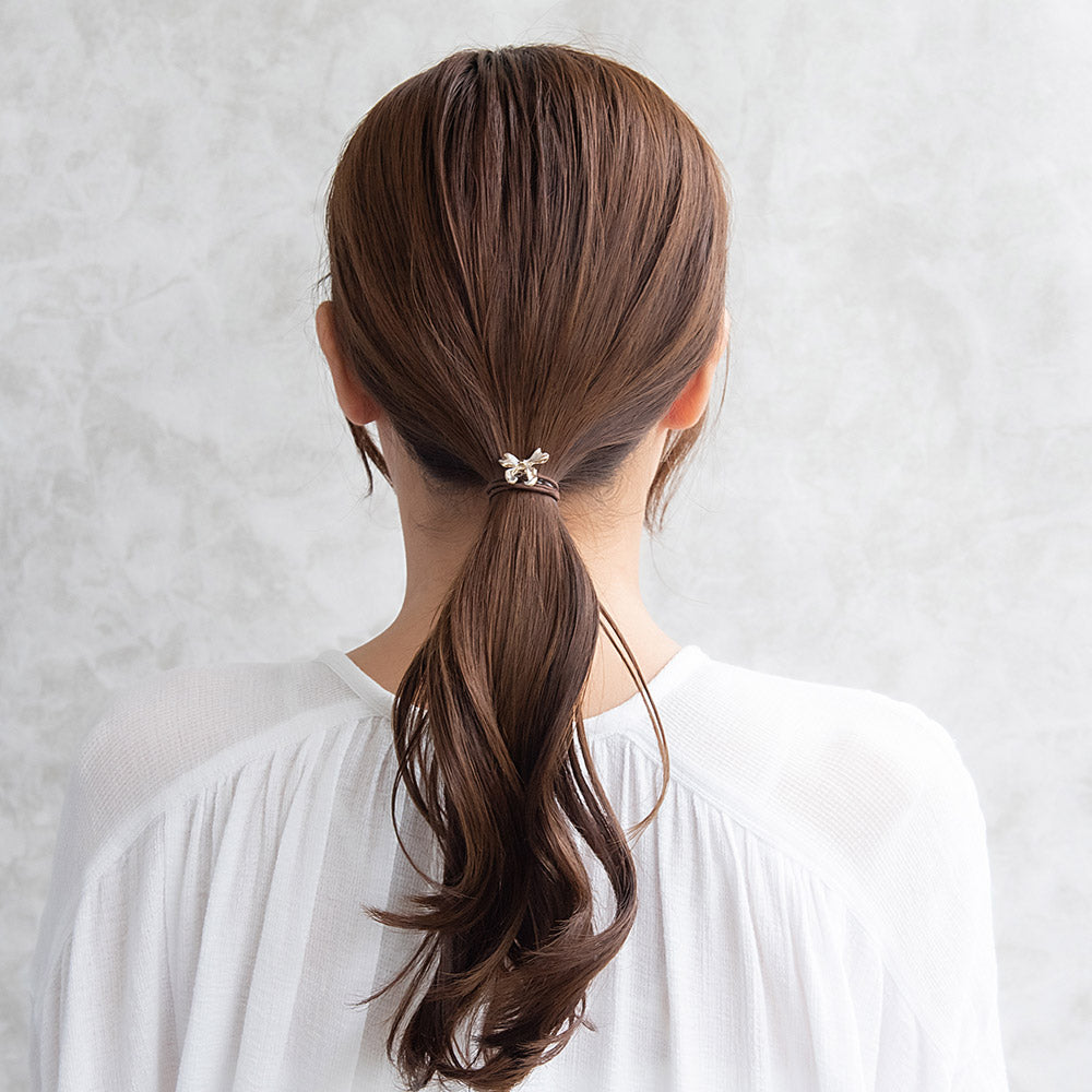 ヘアゴム mini pony メタル コンビカラー リボン ヘアポニー