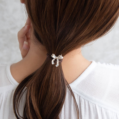 ヘアゴム mini pony メタル コンビカラー リボン ヘアポニー