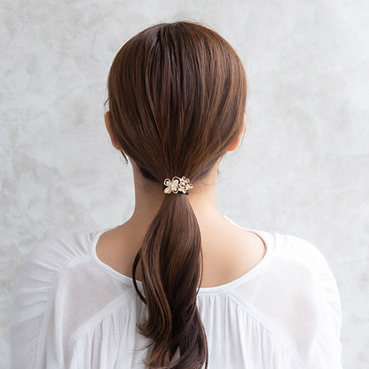 ヘアゴム ニッケルフリー メタル フラワー カラー ストーン パール ヘアポニー