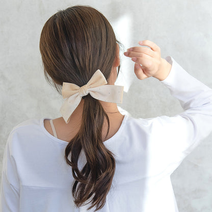 ヘアゴム ベロア ストーン ドット柄リボン ベーシックカラー