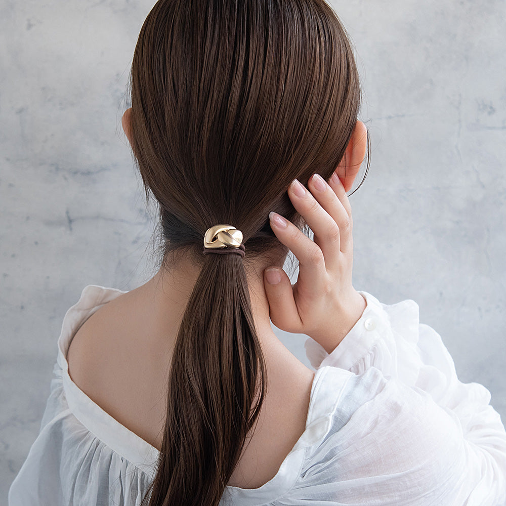 ヘアゴム mini tsukekae pony メタル ミニ 編み込み ヘアゴム2本付き（ブラウン/ブラック）