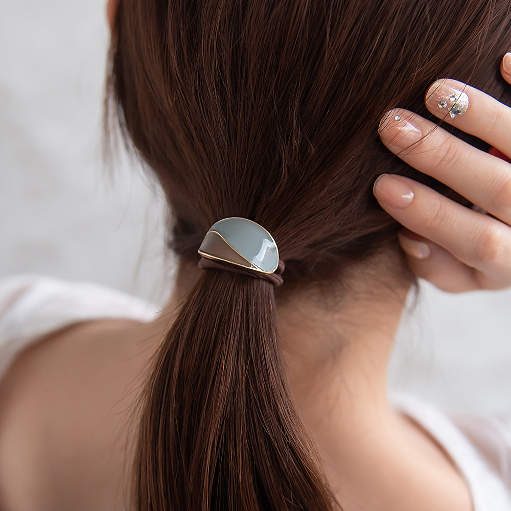 ヘアゴム mini tsukekae pony エポ メタル オーバル バイカラー ヘアゴム2本付き（ブラウン/ブラック）