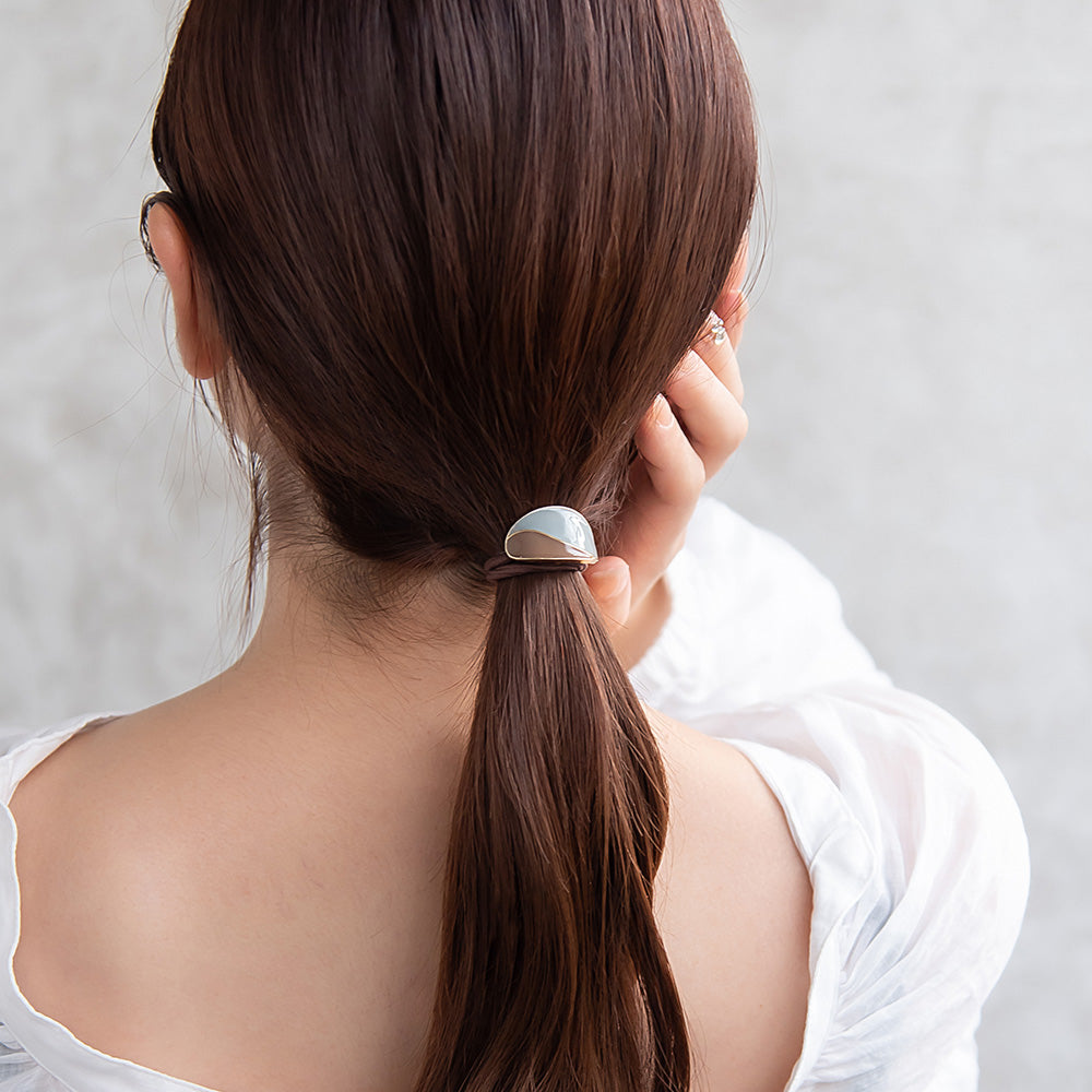 ヘアゴム mini tsukekae pony エポ メタル オーバル バイカラー ヘアゴム2本付き（ブラウン/ブラック）