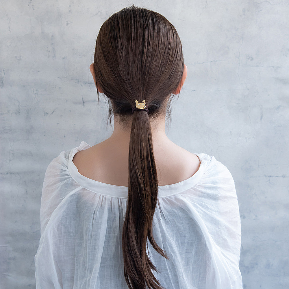 ヘアゴム メタル ガラス ネコ