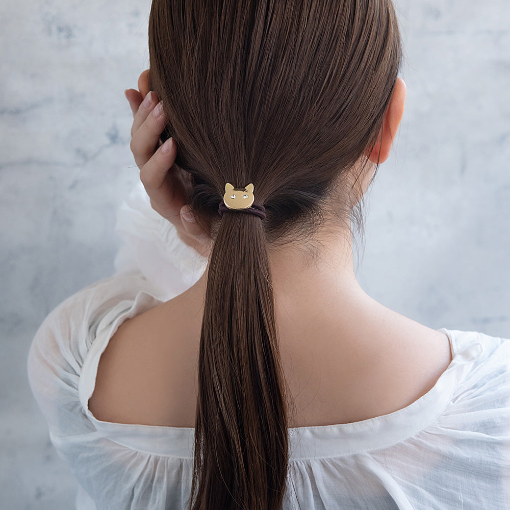 ヘアゴム メタル ガラス ネコ