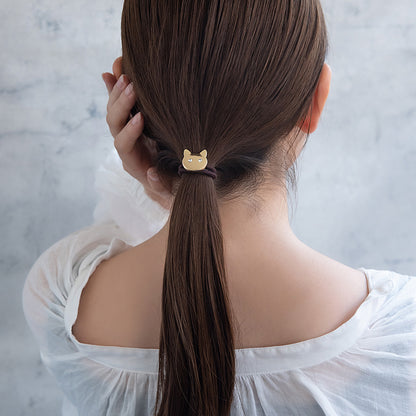 ヘアゴム メタル ガラス ネコ