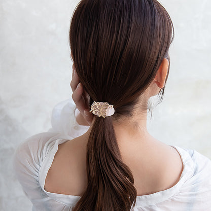 ヘアゴム tsukekae pony メタル リボン マーブル ヘアゴム2本付き（ブラウン/ブラック）