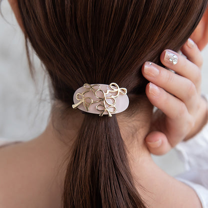 ヘアゴム tsukekae pony メタル リボン マーブル ヘアゴム2本付き（ブラウン/ブラック）