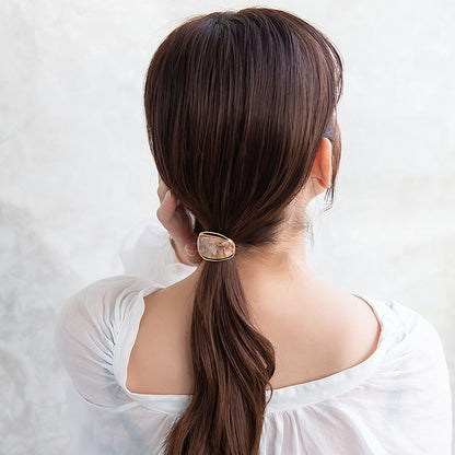 ヘアゴム tsukekae pony メタルフレーム マーブル ヘアゴム2本付き（ブラウン/ブラック）