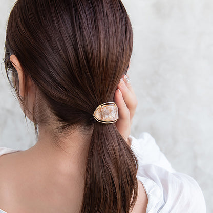 ヘアゴム tsukekae pony メタルフレーム マーブル ヘアゴム2本付き（ブラウン/ブラック）