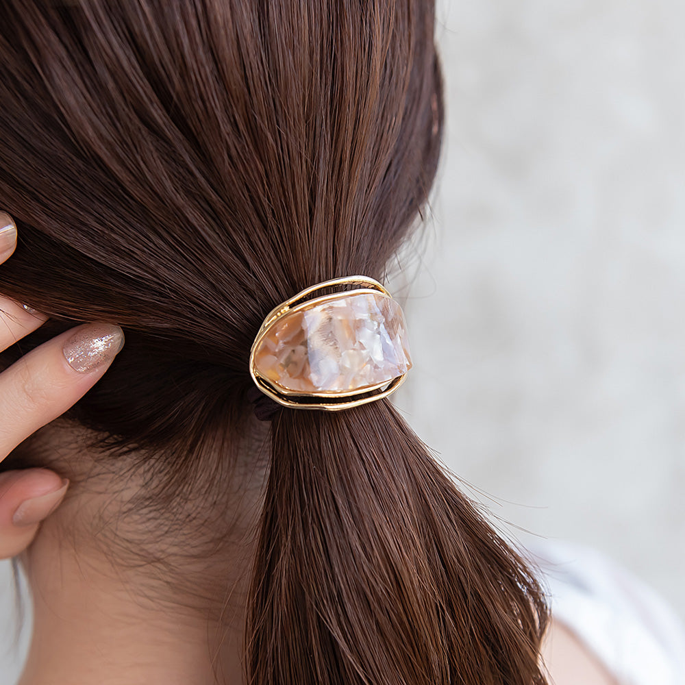 ヘアゴム tsukekae pony メタルフレーム マーブル ヘアゴム2本付き（ブラウン/ブラック）