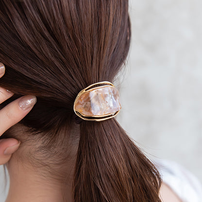 ヘアゴム tsukekae pony メタルフレーム マーブル ヘアゴム2本付き（ブラウン/ブラック）