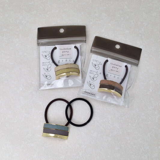 ヘアゴム tsukekae pony メタル ライン スエード風 ヘアゴム2本付き(ブラウン/ブラック)