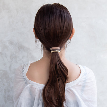 ヘアゴム tsukekae pony メタル ライン スエード風 ヘアゴム2本付き（ブラウン/ブラック）