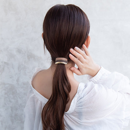 ヘアゴム tsukekae pony メタル ライン スエード風 ヘアゴム2本付き（ブラウン/ブラック）
