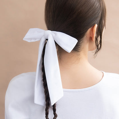 ヘアゴム ホワイト ベロア リボン ロング
