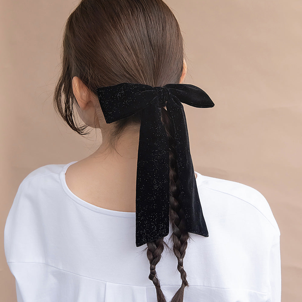 ヘアゴム ブラック ラメ ベロア リボン ロング – OSEWAYAオンラインストア