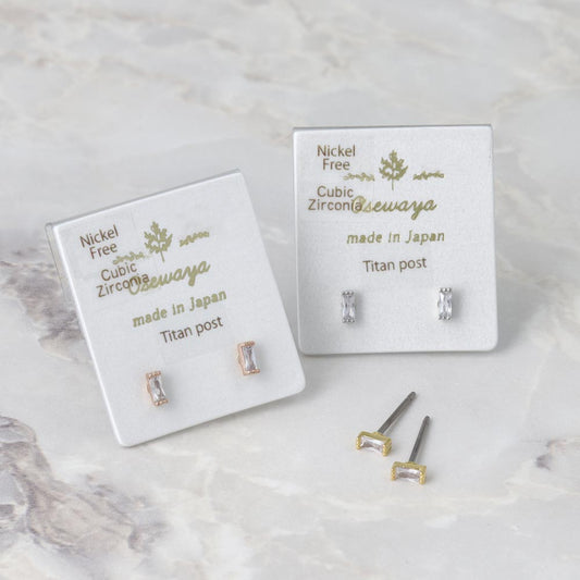 ピアス ニッケルフリー メタル キュービックジルコニア ミニ レクタングル チタンポスト スタッドピアス