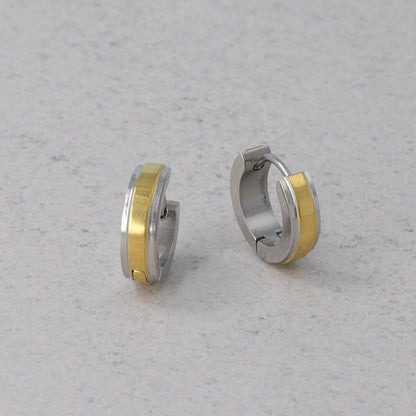 ピアス ステンレス コンビカラー ライン ステンレスポスト ミニ ワンタッチ キャッチレス フープピアス