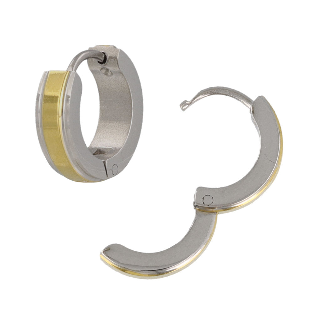 ピアス ステンレス コンビカラー ライン ステンレスポスト ミニ ワンタッチ キャッチレス フープピアス