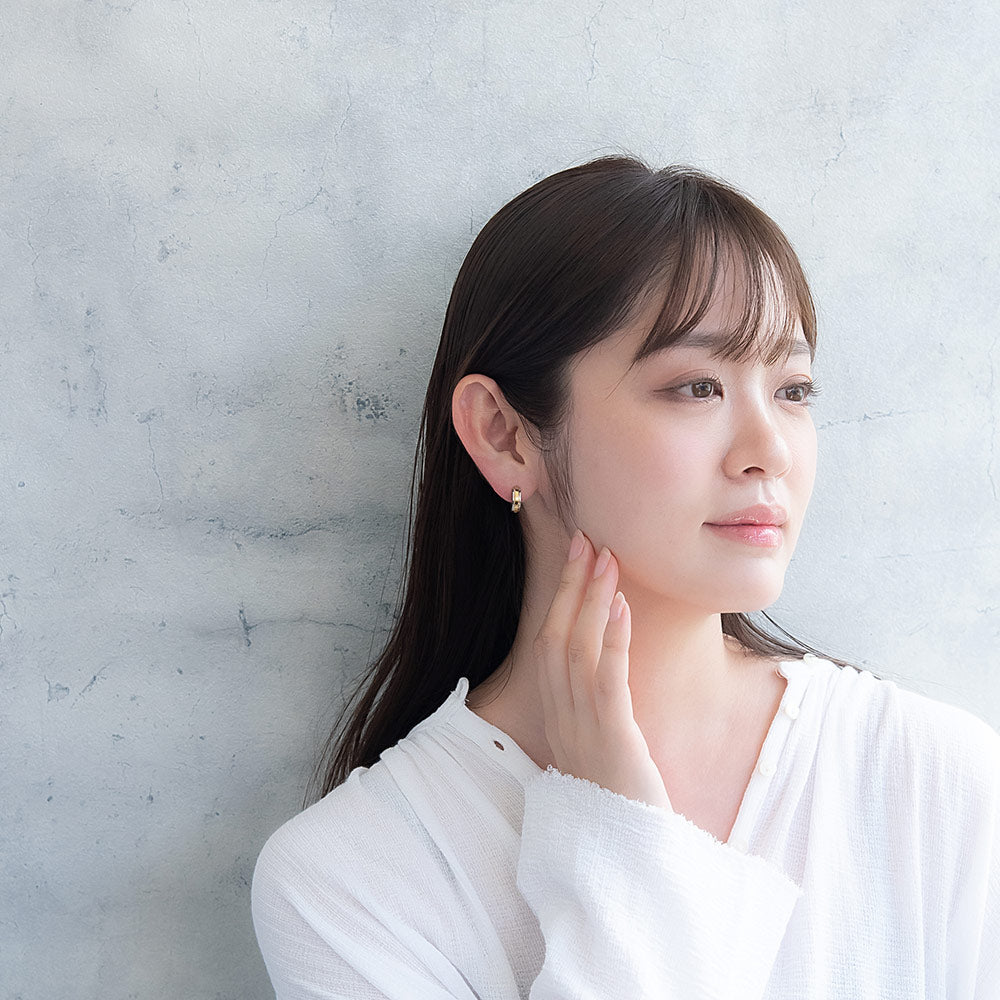 ピアス ステンレス コンビカラー ライン ステンレスポスト ミニ ワンタッチ キャッチレス フープピアス